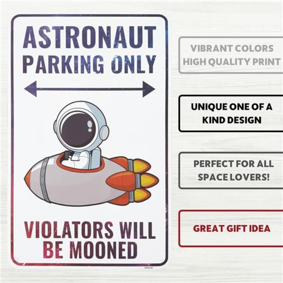 Astronaut Space Sign Decor - 9x14 Inches - Aluminum - Outer Space Gifts for Boys - Picture 2 of 3